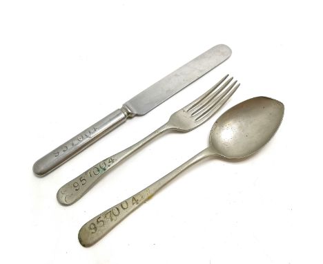 Air Ministry marked spoon, knife and fork numbered 957004- knife 20cm long - in used condition 