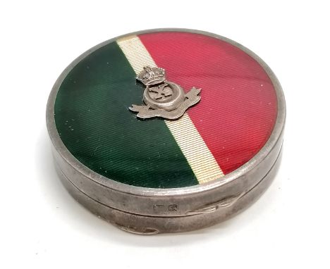 1931 silver 10th Baluch Regiment military enamel compact by Page, Keen &amp; Page - 4.8cm diameter &amp; 60g total weight ~ h