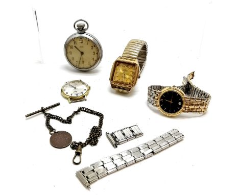 Vintage Smiths empire manual wind pocket watch with metal albert chain with 1911 King George V souvenir medallion t/w 2 quart