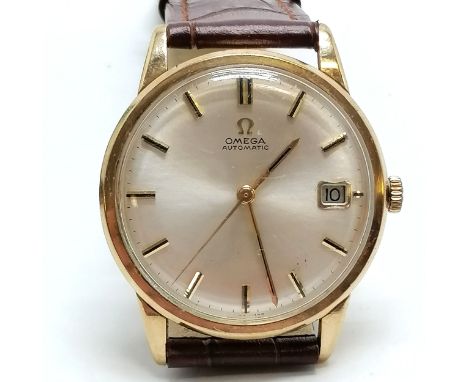 Omega automatic 9ct gold 32mm cased gents wristwatch with date aperture (565 movement) - runs BUT WE CANNOT GUARANTEE THE TIM
