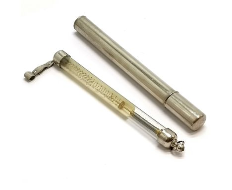 Unusual balance scales in a glass tube in a metal travel cannister (13cm long) 