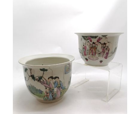 Antique Chinese famille rose decorated planter with flared rim (23cm across x 16cm high - a/f to top rim) t/w Chinese Republi