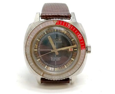 Bulova M9 snorkel Oceanographer Devil Diver 666 feet automatic steel gents wristwatch - 34mm case &amp; has some deterioratio
