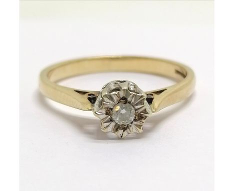 9ct hallmarked gold solitaire diamond ring - size M½ &amp; 1.8g total weight 