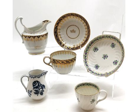 Booths sparrow beak jug (8.5cm high reproduction of antique Worcester - a/f), antique English 2 x cups / saucers &amp; cream 