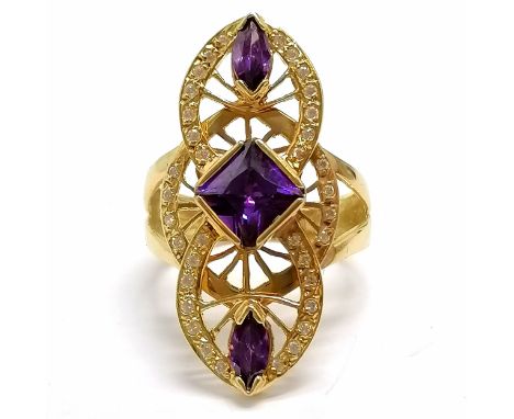 Unmarked (indistinct mark - touch tests as 18ct) gold purple / white stone set Art Deco style ring - size K½ &amp; 5.2g total