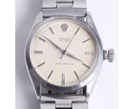 Rolex, a gents stainless steel Oyster shock-resisting wristwatch with baton numerals.