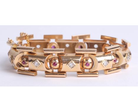 A continental antique ruby set bracelet, indistinct marked, possibly 14ct, approx 27.3gms.