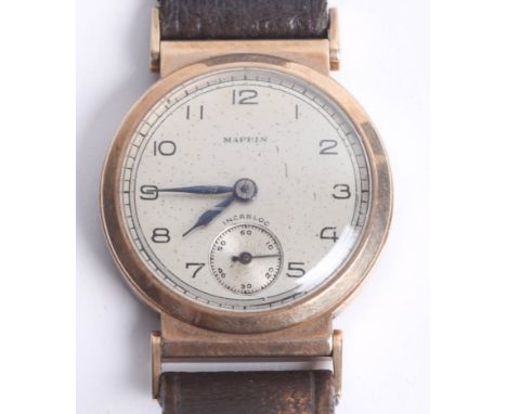Mappin, a vintage gents 9ct manual wind wristwatch, sub seconds, diameter 27mm (lacks winder).