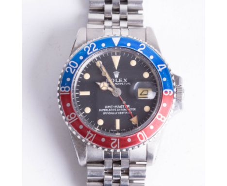 Rolex, a 1967 gents stainless steel Oyster Perpetual Superlative Chronometer, GMT Master wristwatch, 1675, pepsi bezel, brace