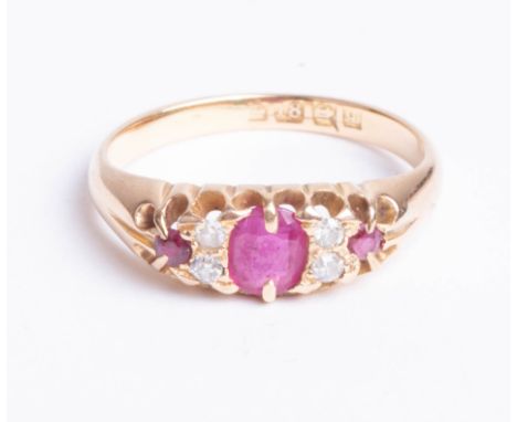 An antique 18ct ruby and diamond ring, size N.