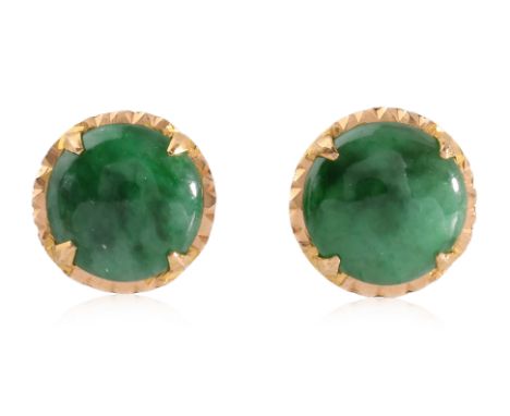 A PAIR OF JADEITE SCREW-ON EARRINGS
Featuring a pair of round jadeite pieces mounted in a yellow gold setting with Chinese go