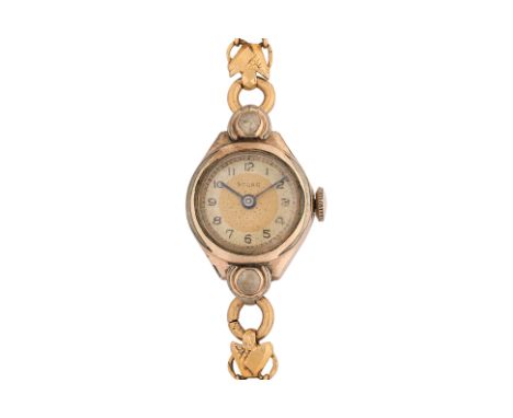A SOLAR GOLD PLATED WATCH ON GOLD BRACELET
Gold plated case, manual wind movement, attached to a yellow gold bracelet with Ch