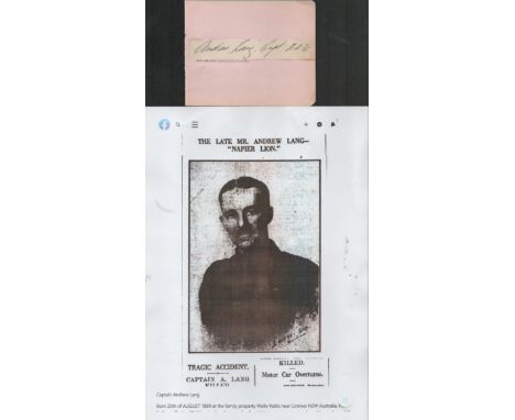 Captain Andrew Laing RFC AFC The Napier Lion signed 5x4 overall album page cutting. Lang married Olive and lived in Park Hous