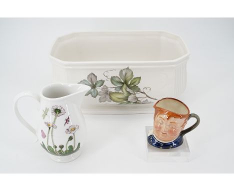 A Royal Doulton character jug, Portmerion Botanical jug and a Royal Winton planter