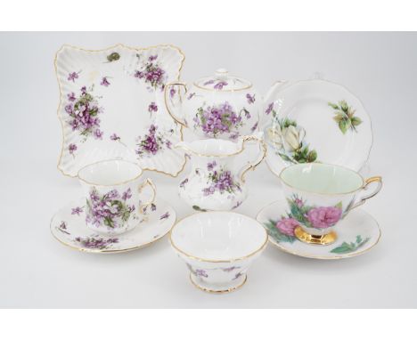 Spode "Victorian Violets" and Paragon "Six World Famous Roses" tea sets