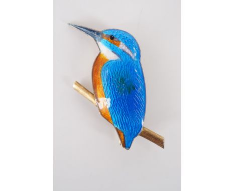 A vintage basse-taille enameled silver-gilt brooch in the form of a kingfisher,&nbsp; GMS (Geoffrey M&nbsp; Salt), Edinburgh,