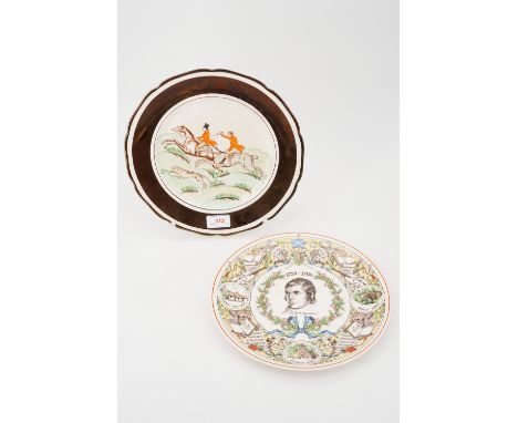 A Wedgwood Robert Burns wall plate together with a mid-20th Century Grays Pottery hunting scene plate.