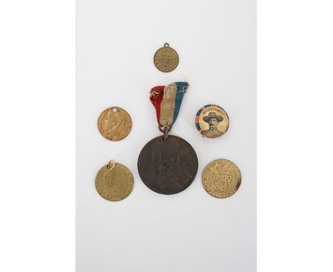 A W D &amp; H O Wills Lord Kitchener commemorative medallion, a Baden-Powell button badge, royal commemorative medallion and 