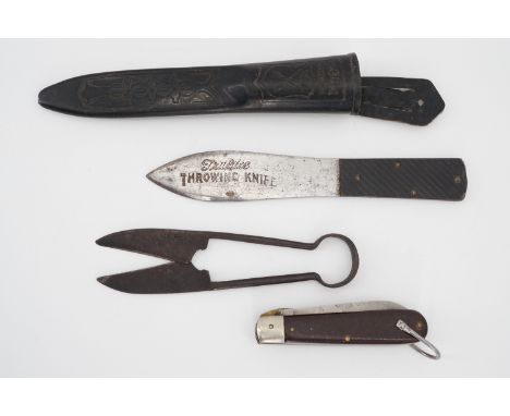 Sheffield "Senior" wrought steel clippers / shears, together with a Klein of Chicago clasp knife, one other vintage knife and