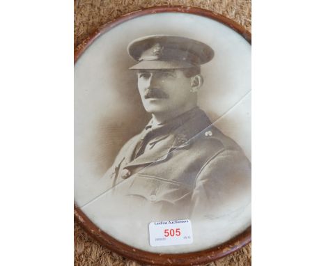 A period framed photographic portrait of a Great War Border Regiment officer, 32 cm x 27 cm