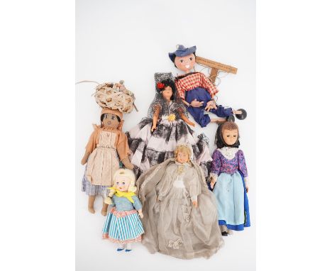 A vintage Pelham Puppet, and a small quantity of vintage world costume dolls, including a Spanish doll wearing glitter peinet