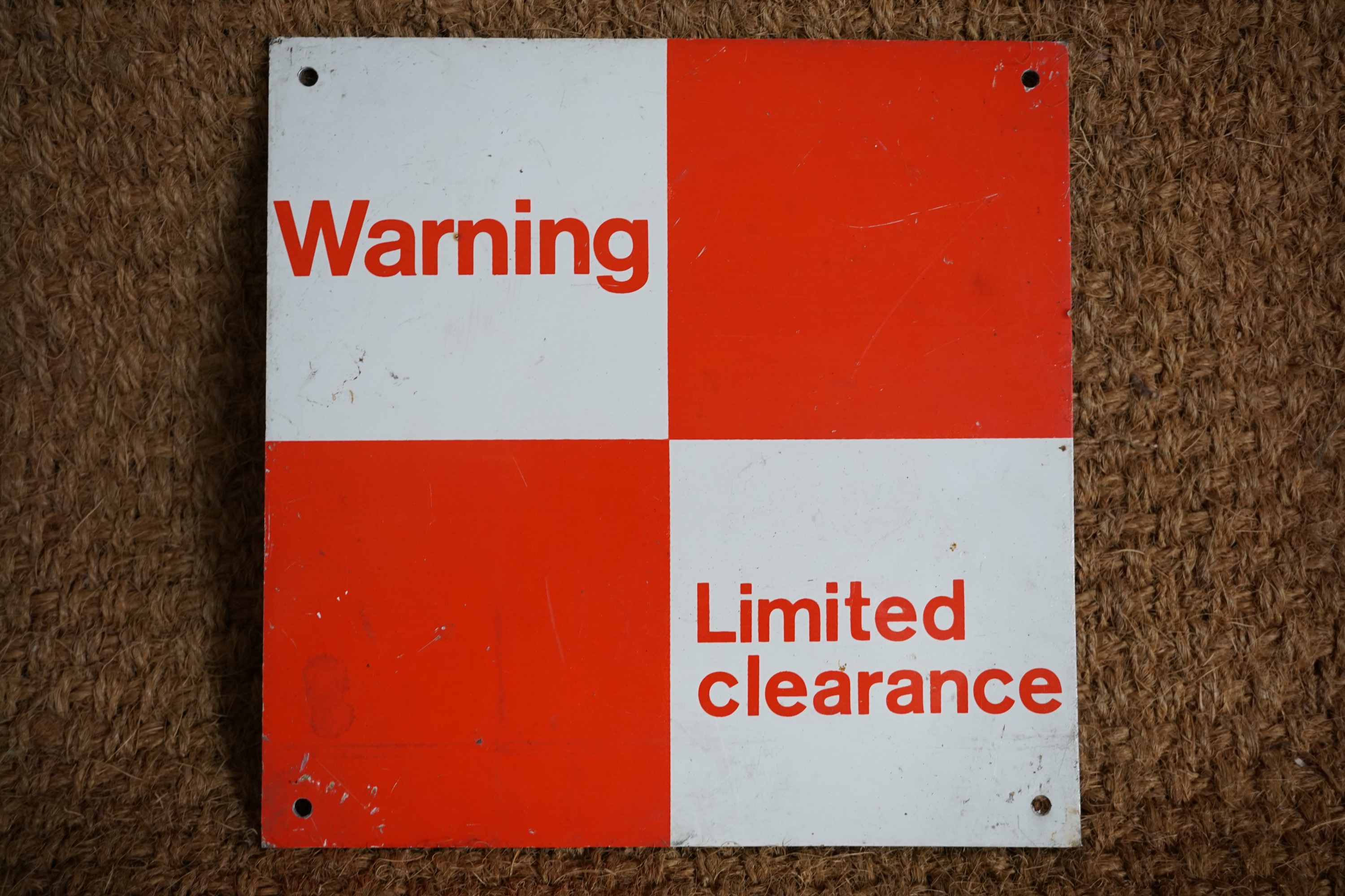 A railway "Warning, Limited Clearance" alloy sign, 30 cm x 30 cm