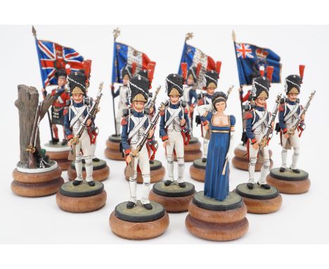 A hand-painted die-cast lead chess set, the pieces modelled as Napoleonic soldiers