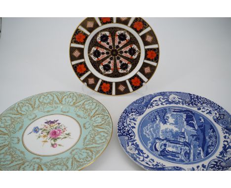 A Royal Crown Derby 1128 plate together with other plates by Spode and Royal Worcester