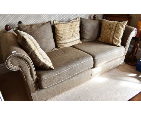 THREE SEATER SOFA, MATCHING TWO SEATER SOFA, ARMCHAIR AND POUFFE