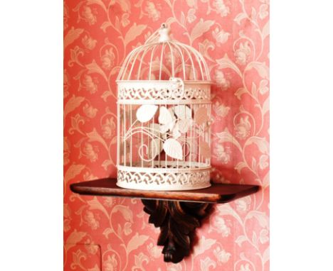 DECORATIVE PAINTED BIRDCAGE AND SHELF BRACKET, AND A MIRRORED SHELF BRACKET