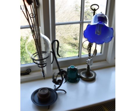 DECORATIVE TABLE LAMP WITH GLASS SHADE ETC.