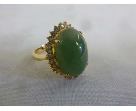18ct yellow gold jade and diamond cocktail ring