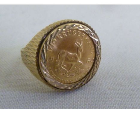 1/4 Krugerrand coin mounted as a ring, approx total weight 7g