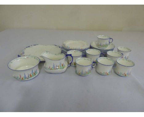 Carltonware Art Deco teaset to include plates, sugar bowl, creamer, cups and saucers