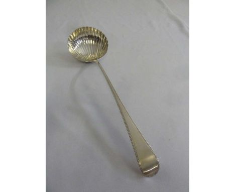 George III silver soup ladle, bottom marked, beaded border with fluted bowl circa 1780