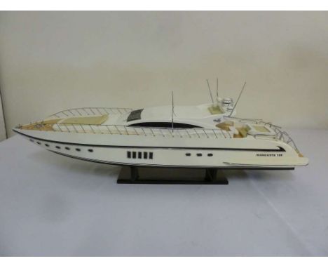 Mangusta 108 scale model cabin cruiser on fitted stand