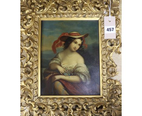 19th century German School, oil on zinc, portrait of a lady, 23 x 18cm