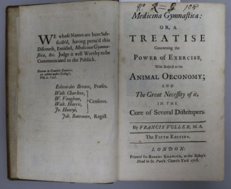 Fuller, Francis - Medicina Gymnastica, or a Treatise Concerning the Power of Exercise, 5th edition, 8vo, contemporary calf, l