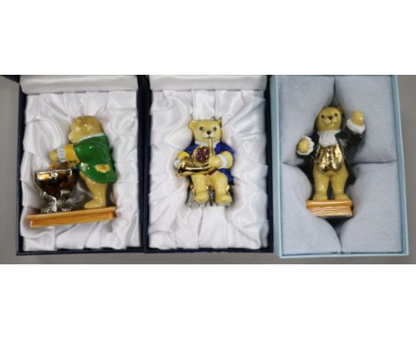 Six Halcyon Days Teddy Bear Orchestra figures; Count Cornelius conducting, Lord Clarence on violin, Lady Fenella on harp, Lad