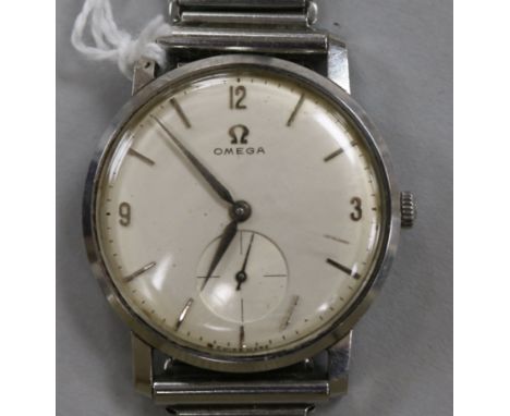 A gentleman's 1940's? stainless steel Omega manual wind wrist watch.
