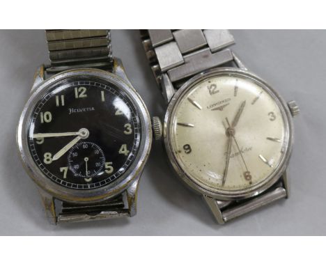 A gentleman's stainless steel Longines Jamboree manual wind wrist watch and a Helvetia black dial wrist watch.