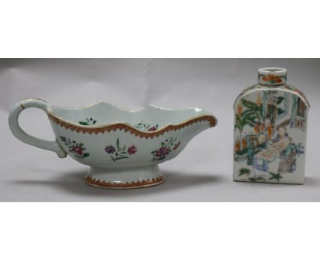 A Chinese export sauce tureen and a tea caddy