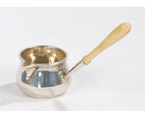 Victorian silver brandy warmer, London 1865, maker Frederick Brasted, the turned ivory handle mounted to the cauldron form bo