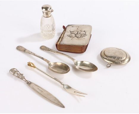 Silver, various dates and makers, to include book of common prayer with silver cherub decorated cover, Danish sterling silver