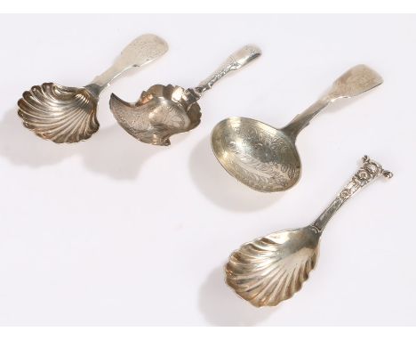 George III silver caddy spoon, Newcastle 1798, maker Thomas Watson, with shell pattern bowl and monogrammed handle, George IV