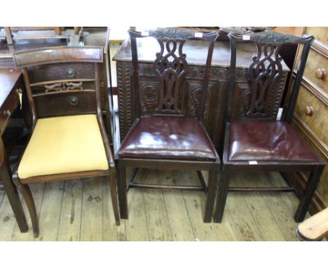 A pair of Chippendale style and one other dining chair