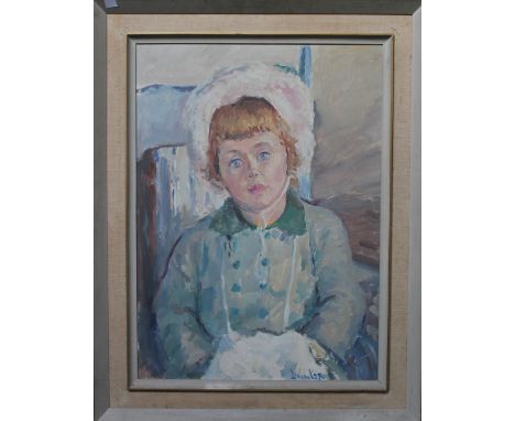 RONALD OSSERY DUNLOP (1894-1973). 'Judy in fur hat', signed lower right, oil on canvas, bearing original paper labels verso, 