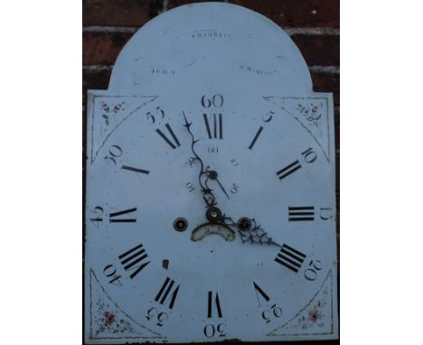 A 19TH CENTURY OAK AND MAHOGANY INLAID EIGHT DAY LONGCASE CLOCK BY JOHN CHAMBLEY OF WOLVERHAMPTON, the painted face with date