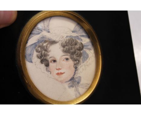 ENGLISH SCHOOL (LATE 19TH/EARLY 20TH CENTURY). Portrait miniature of Mrs Edwina Rathbone, titled verso, on card, framed, 6 x 